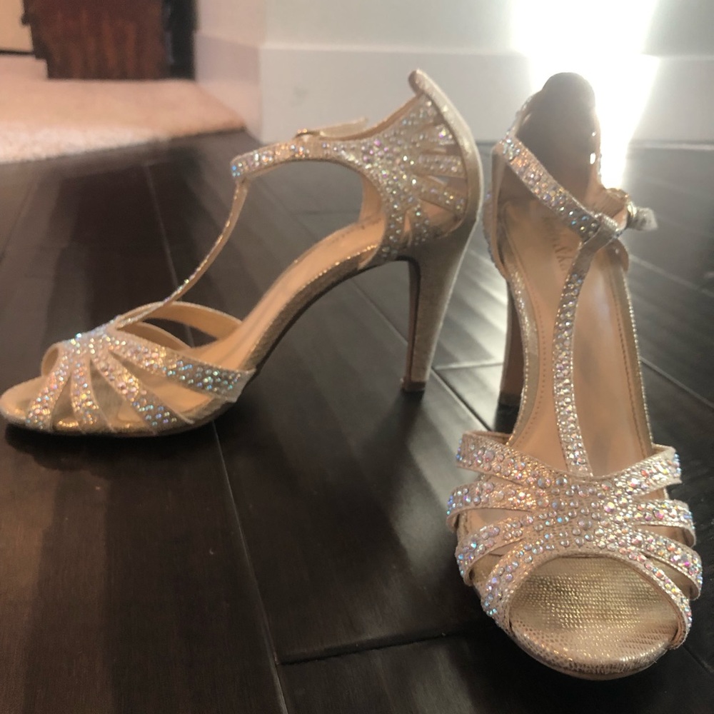 Crystal T strap heels